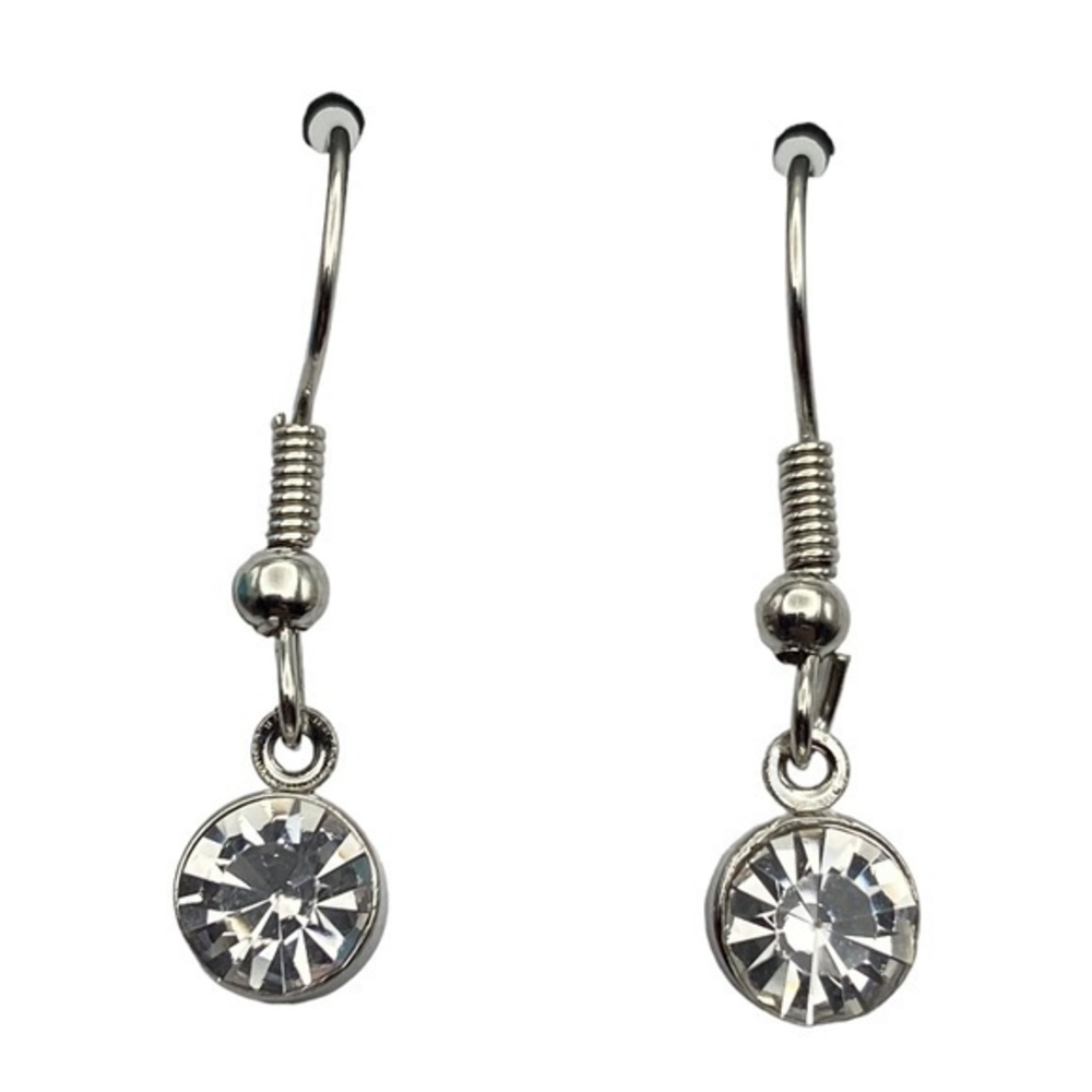 Earrings Silver Metal Tone Clear Rhinestone Dangle Earrings